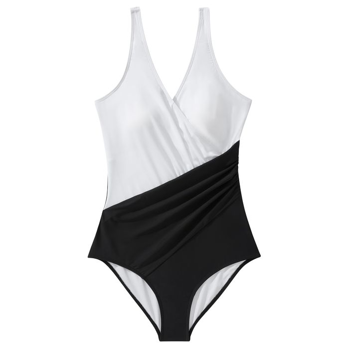 Jednoczęściowy strój kąpielowy V Neck Push Up, czarno-biały, L