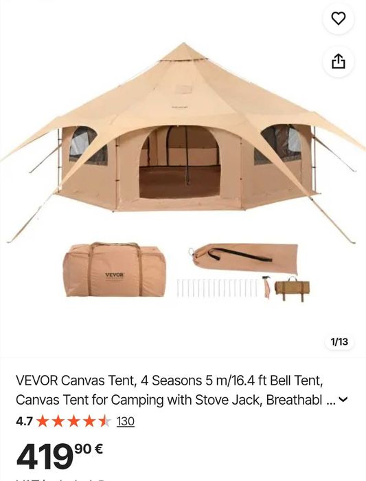 VEVOR Canvas Tent, 4 Seasons 5 m