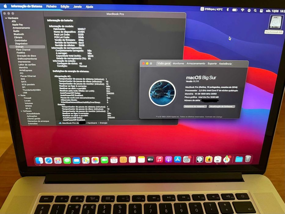 MacBookPro15" i7 2,5Ghz-16GbRam-1TB SSD-bateria nova