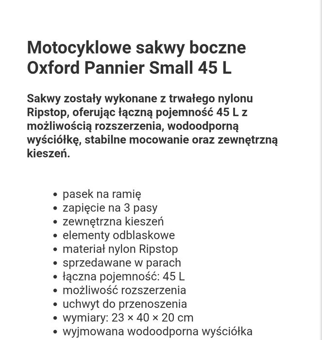 Sakwy motocyklowe Oxford F1 45L