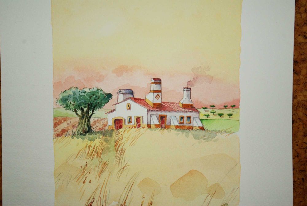 Monte Alentejano. Aguarela original de Carlos Marques