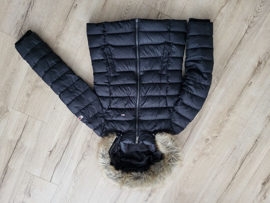Tommy Hilfiger M 38 kurtka zimowa futerko kaptur puchowa