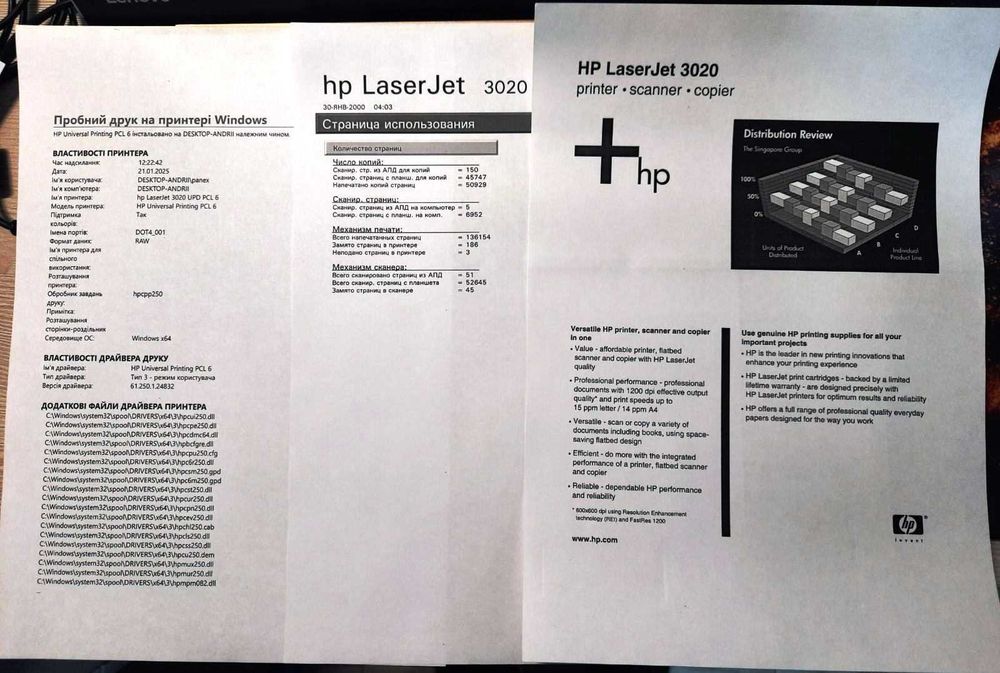 Принтер HP laserjet 3020, Б/В