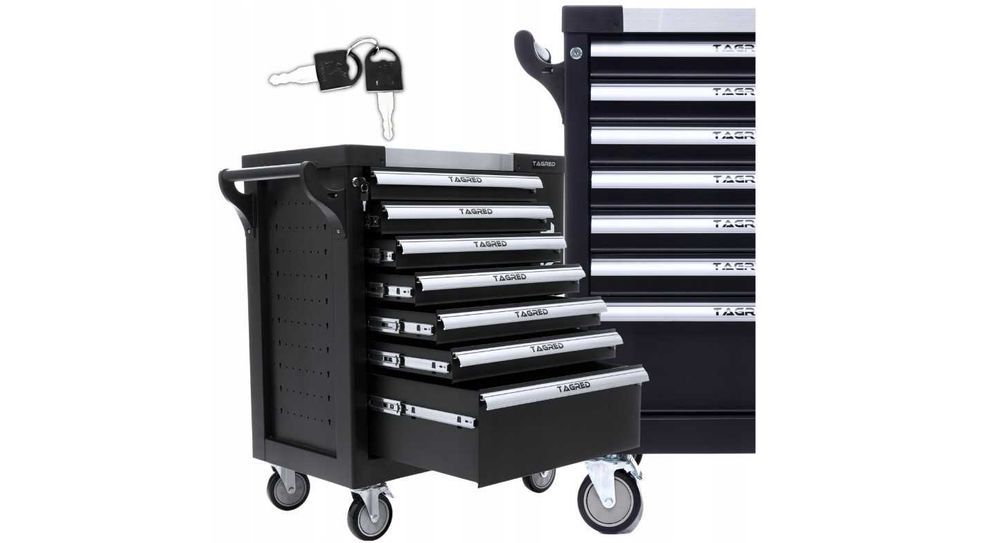 Profesjonalna SZAFA WARSZTATOWA, wózek TAGRED 7 szuflad, stalowy blat