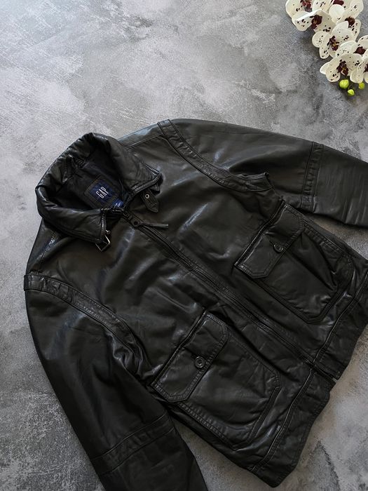 Винтажная кожаная куртка Gap чёрная мужская оригинал