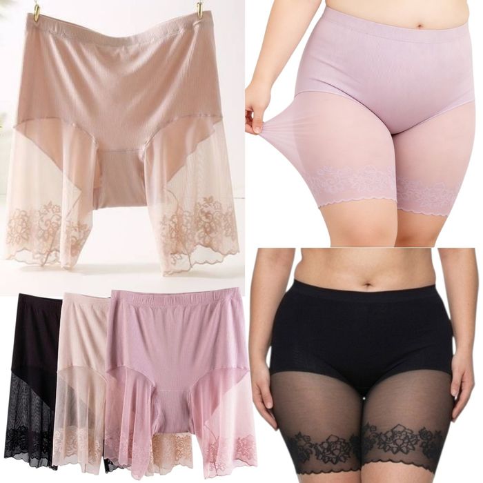 Шорти від натирання стегон Plus Size, бамбукові панталони. Жіночі захисні шортики з мереживом під сукню, великі розміри. Труси від нитирання.