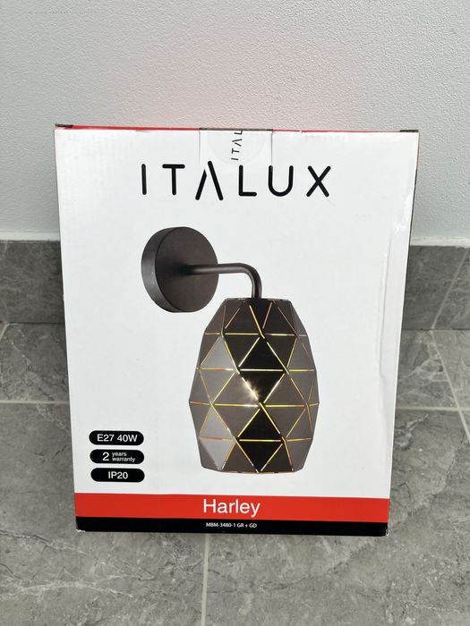 Nowy Kinkiet Harley antracyt miedź E27 Italux lampa romby tróijkąty