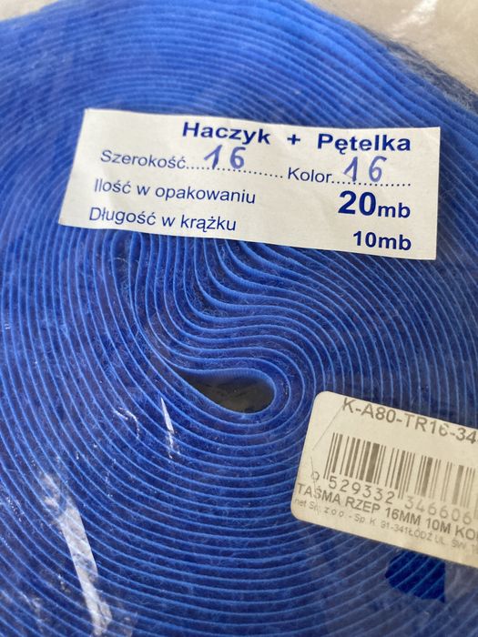Taśma rzep 10 m x 1,6 cm niebieski haczyk + pętelka