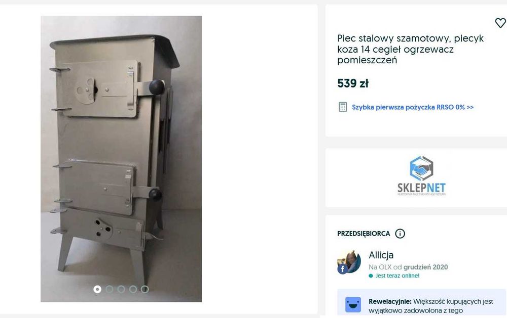 Piec piecyk koza 14c szamotowy  na drewno Certyfikat Ekoprojekt