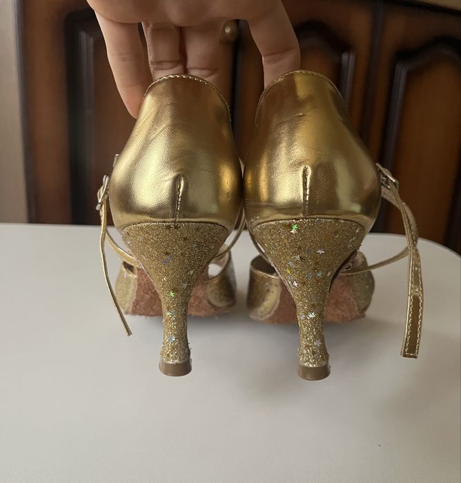 Золотые туфли для бальных танцев, латины размер 24 см