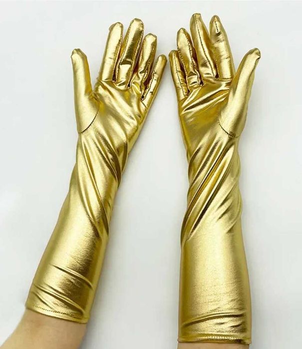 Золотые перчатки длинные до локтя