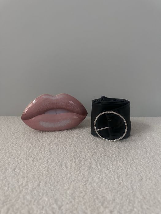 Czarny szeroki pasek z kryształkami do płaszcza do spodni H&M