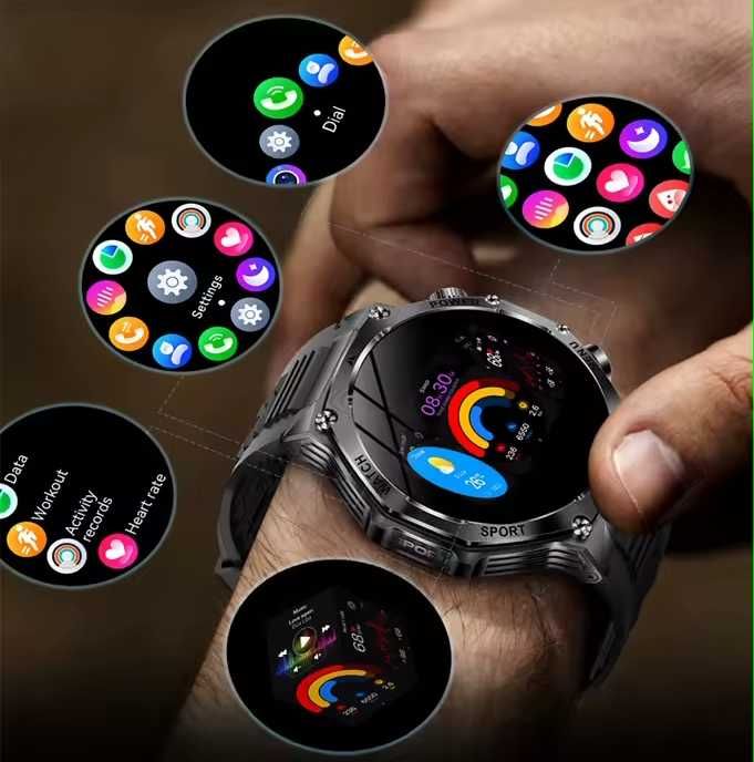 Смарт часы: VWAR AK82 MAX. LED-фонарик 3 режима. 3D-меню. 1000mAh.