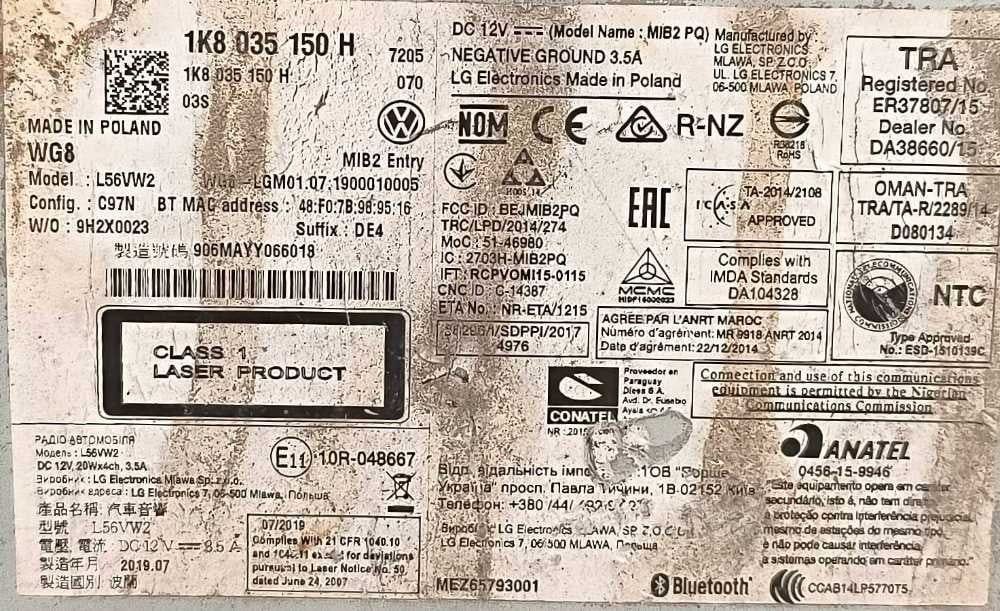 Rádio / Auto Rádio 1K8035150H - VW TRANSPORTER T6 Caixa