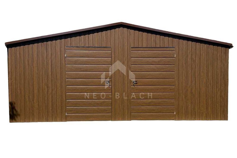 Garaż Blaszany 6X5M 2X Drzwi Drewnopodobny Rynny Dwuspadowy Nb153