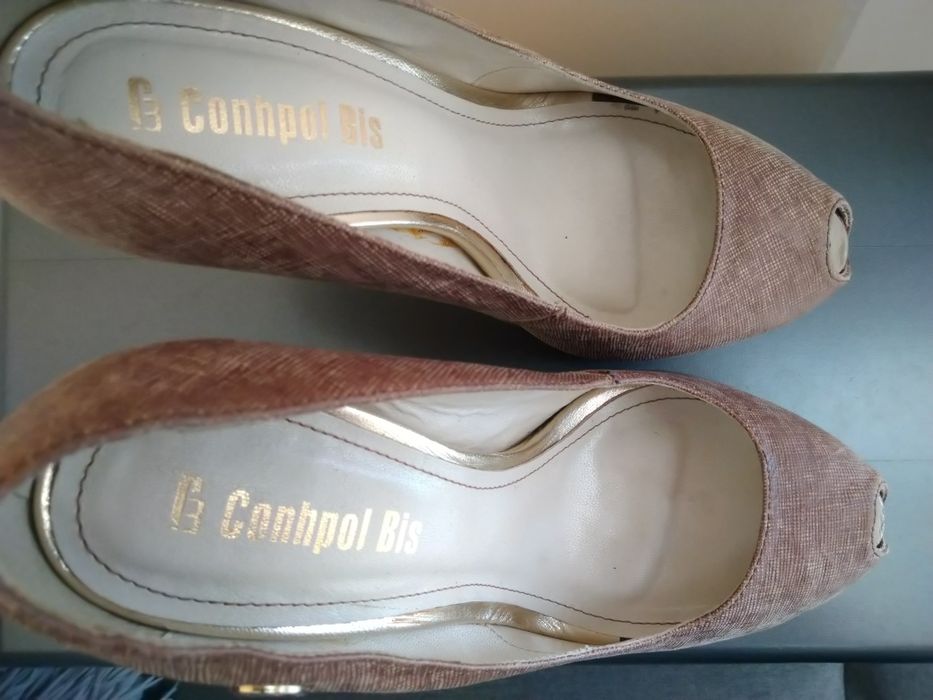 Obcasy szpilki peep toe r.37 brązowe brąz beżowe beż