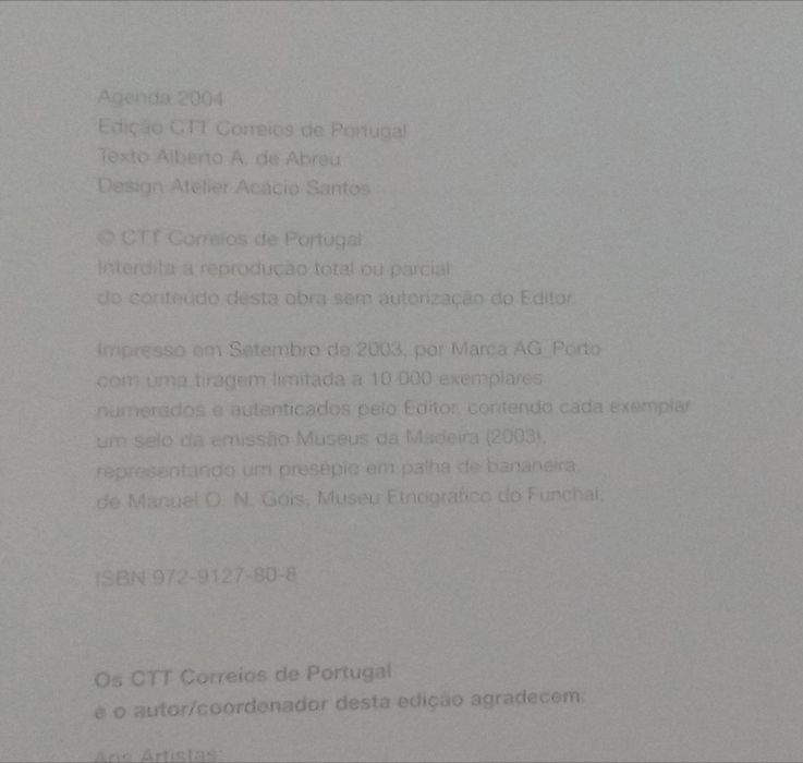 Agenda CTT - 2004 (contém 1 selo)