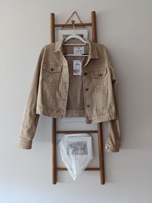 Kurtka jeansowa beżowa 42 Cropp