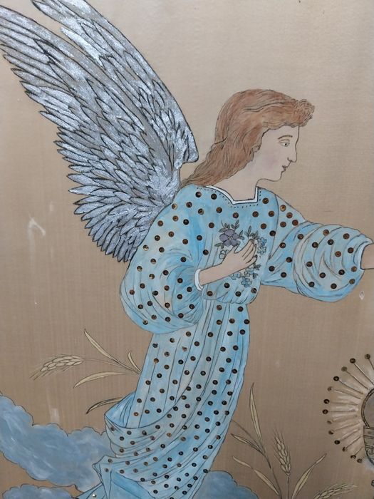 Pintura de Anjo e cálice sobre seda