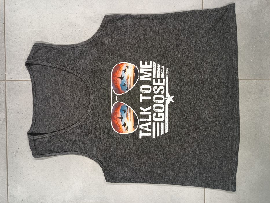 Męska koszulka bez rękawków roz. XL tank top szara ładna Talk to Me Goose Top Gun