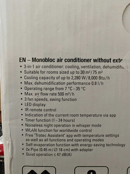 Airconditioner heatpump, no outside unit, wifi, no noise, new