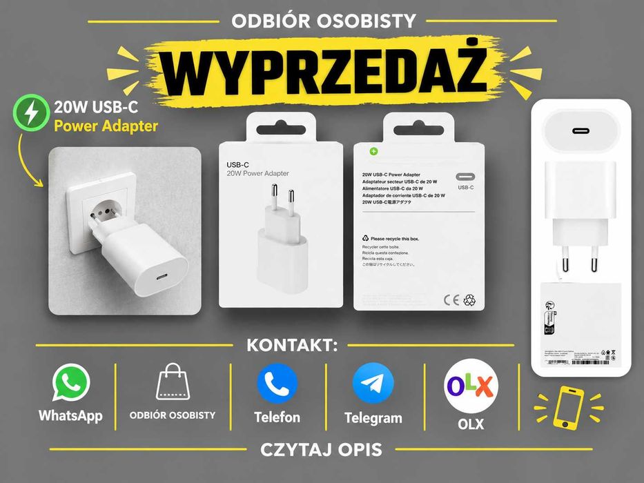 Ładowarka iPhone Apple 20W USB-C  Szybka Kostka NOWA  Zasilacz ładowarka iPhone ładowarka iPhone