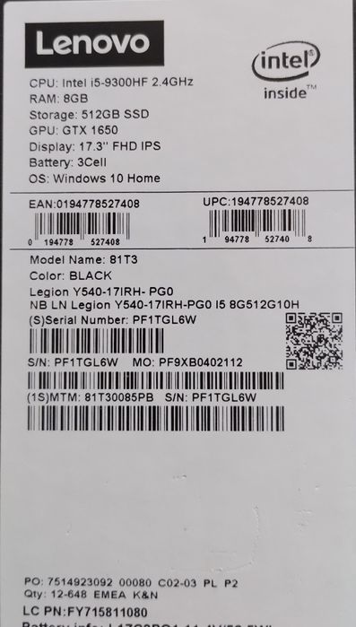 Laptop Lenovo Y5400 17 cali po serwisie
