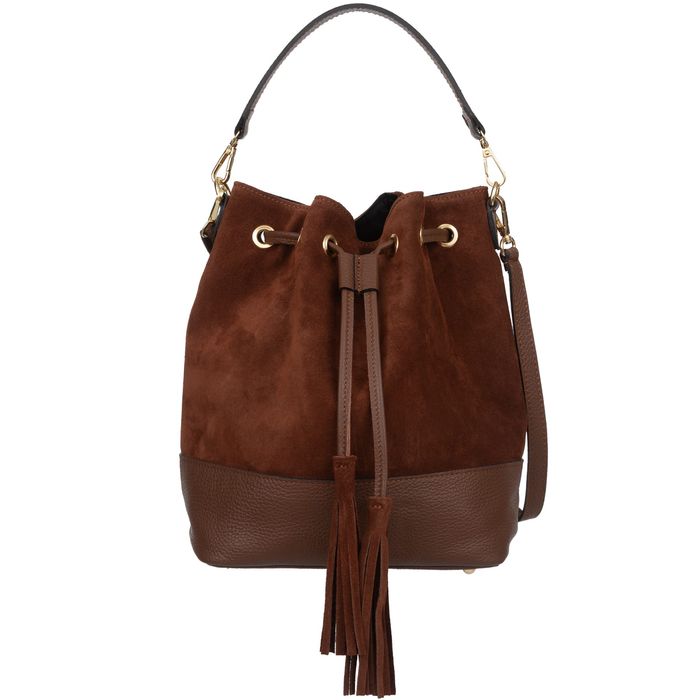 VERA PELLE torebka damska zamszowa kuferek z paskiem V490 brązowa