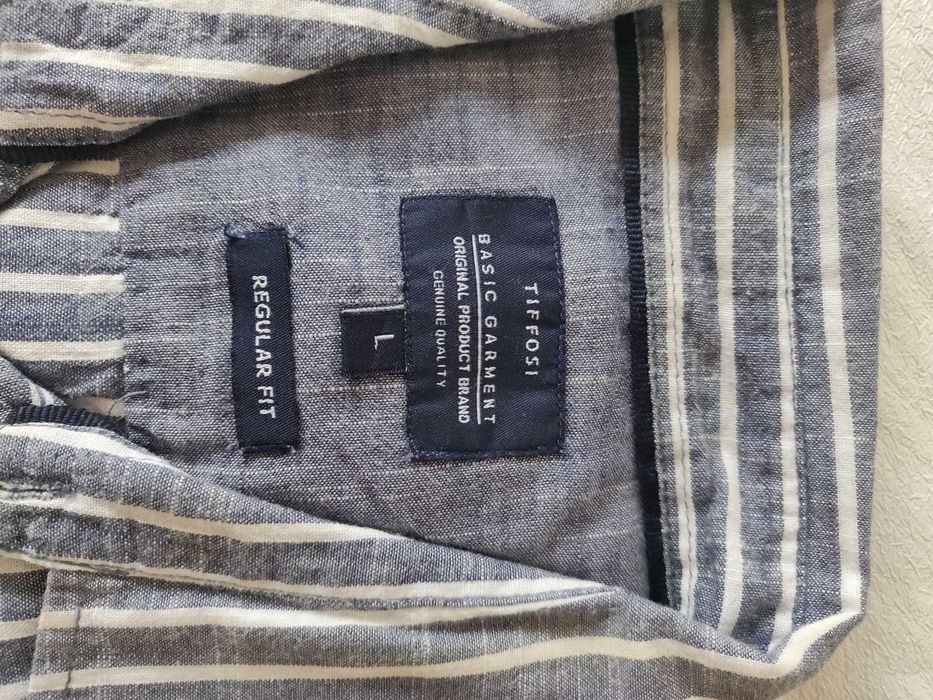 Camisa de linho branca e azul Tiffosi