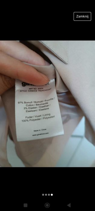 Płaszcz damski elegancki beżowy bawełna 36 S