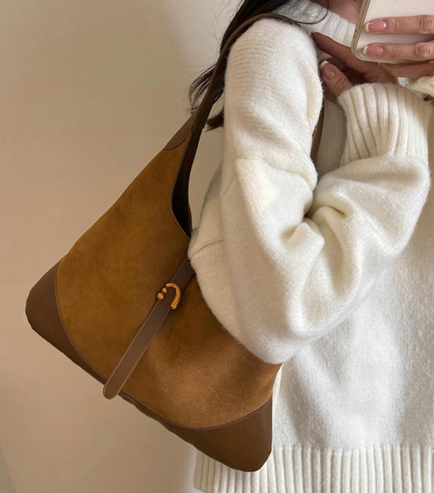 Stylowa torba z brązowego zamszu i skóry ekologicznej