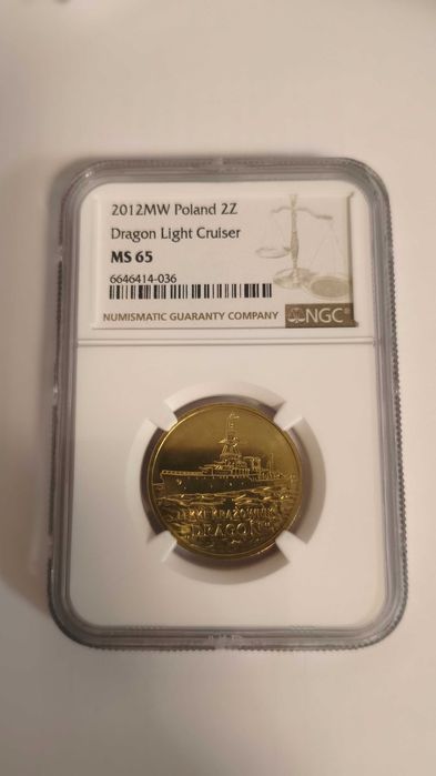 Moneta 2 złote GN 2012 Lekki krążownik Dragon GRADING NGC MS65 UNC