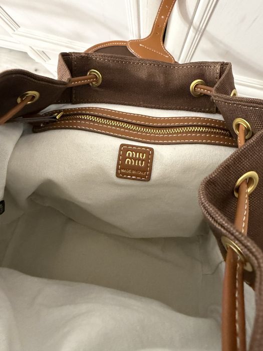 Plecak miu miu canvas and leather backpack cocoa brown