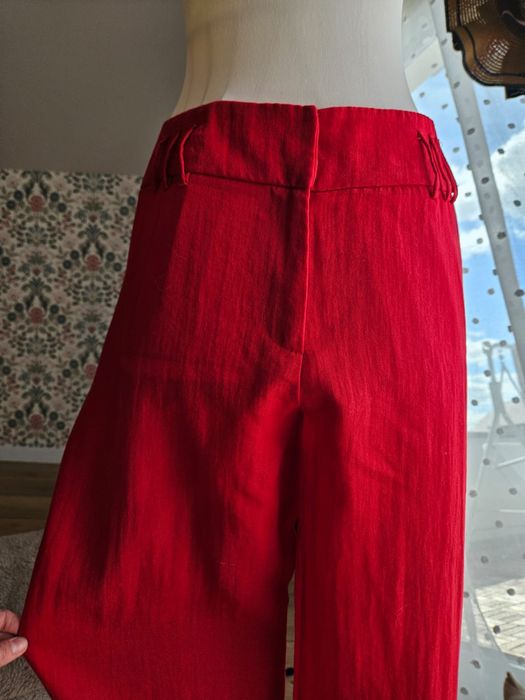 Spodnie damskie szersza prosta nogawka klasyczne czerwone wide leg XL