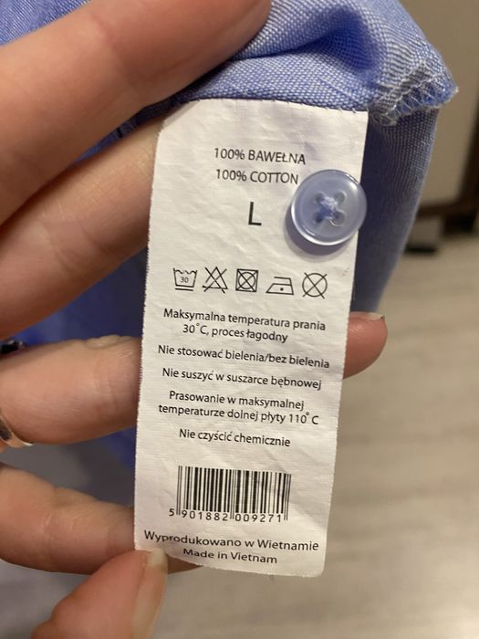 Damska koszula na guziki, niebieska z bialym kolneirzykiem