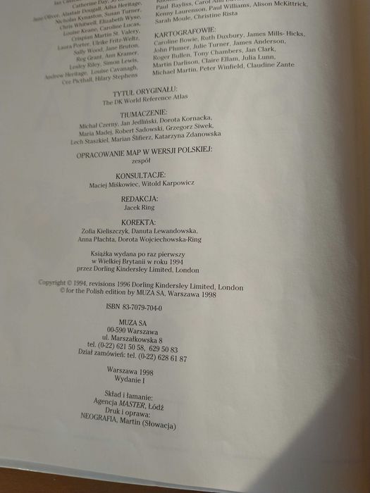 Atlas popularny świata MUZA SA wydanie I 1998r.