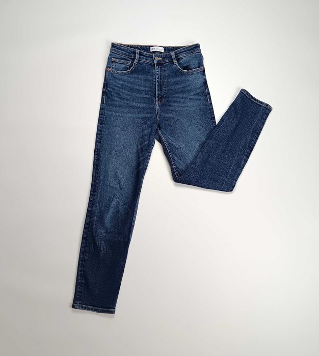 Granatowe spodnie jeansowe damskie rurki wysoki stan Zara S/36