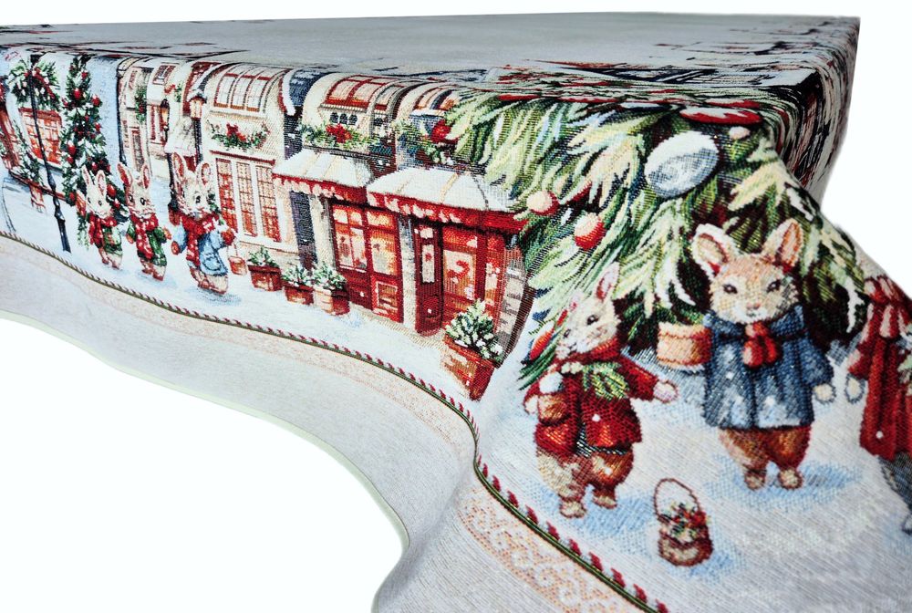 Obrus ze świątecznym miasteczkiem 140x260 cm gobelinowy M02 ML