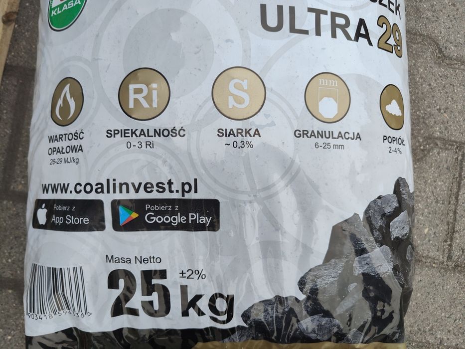 Węgiel Groszek OGIEŃ ULTRA 29 oryginalny super jakość tylko 3% popiołu