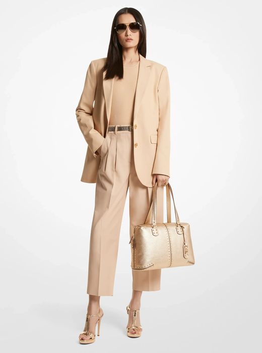 Michael kors marynarka damska na guziki z bawełną bez wzoru beżowa 32 qaa