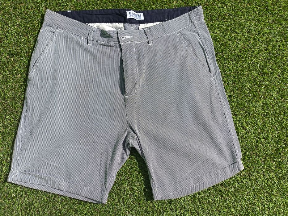 Calções chino 100% algodão às riscas azuis