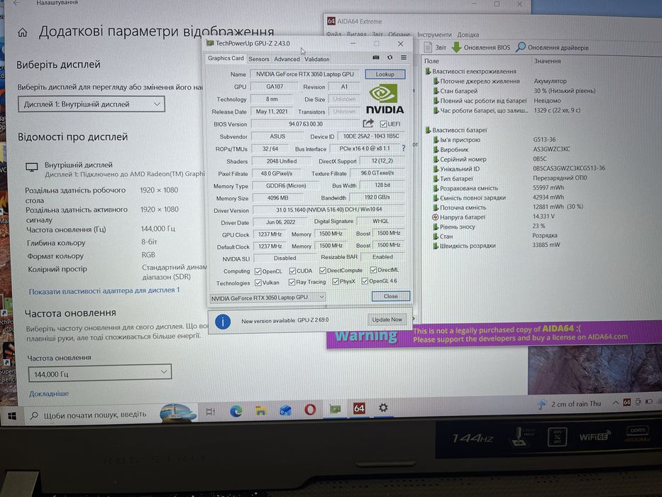 Asus ROG Ryzen 7 6850H/16DDR5/144Hz/RTX3050