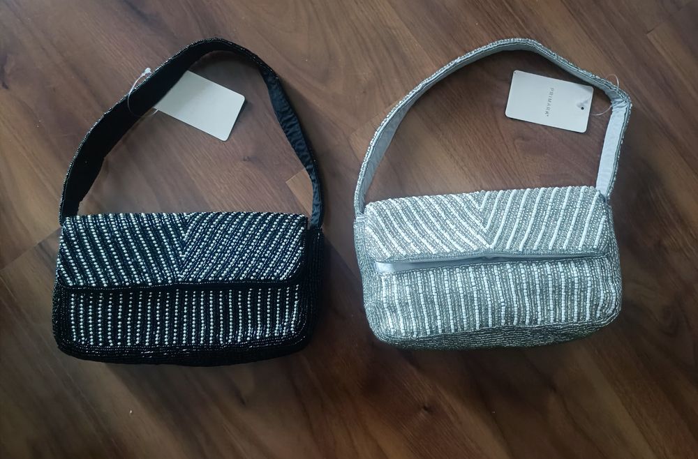 Malas elegantes em preto ou prateado com missangas NOVAS (cada 5€)