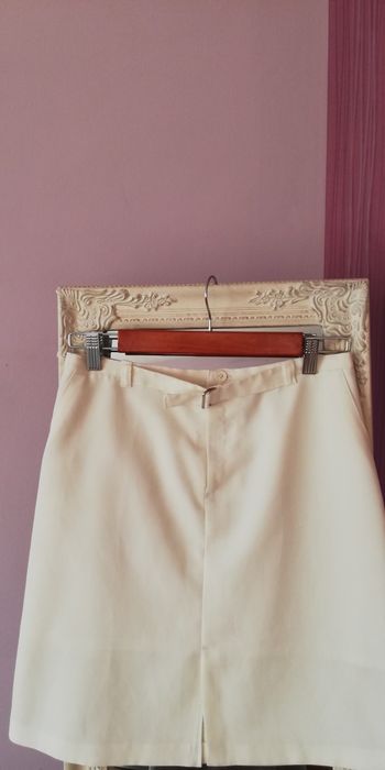 Vintage, biała, kremowa spódnica Zara z rozcięciem,rozporkiem,paskiem