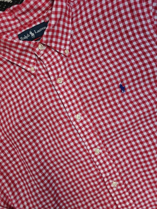 Ralph Lauren  koszula len  w kratkę czerwona klasyczna elegancka męska  XL