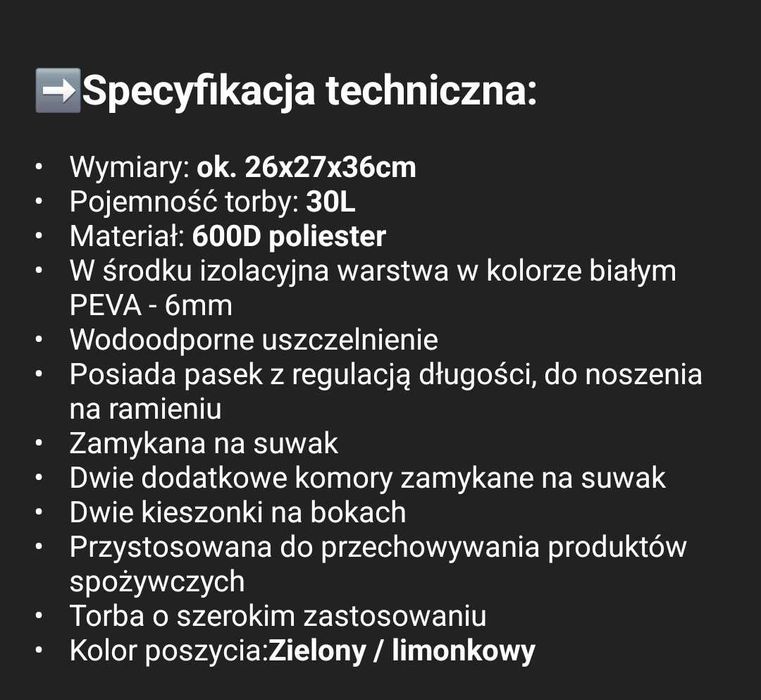 Duża torba termiczna 30L