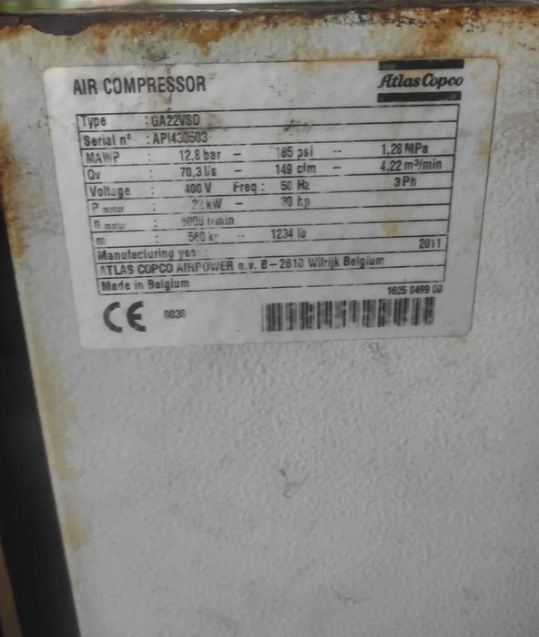 Kompresor Śrubowy Atlas Copco GA22VSD+FF | 22kW | 9000 mth
