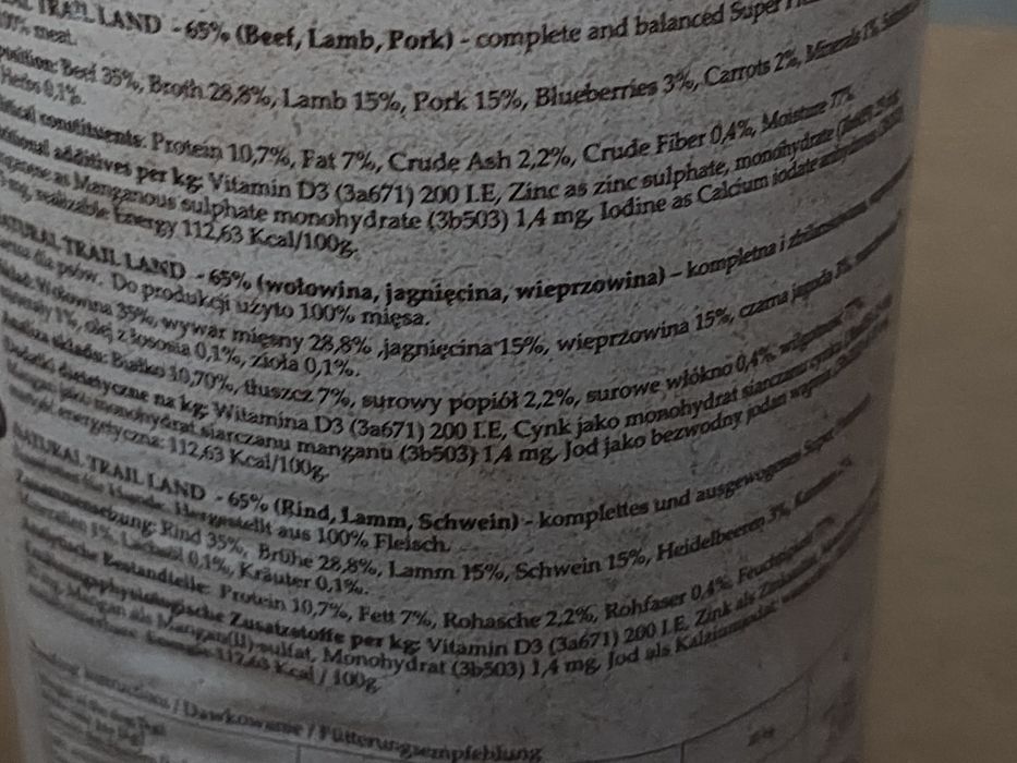 Zestaw 6 puszek 800 gramowych Natural Trail Land dla psów