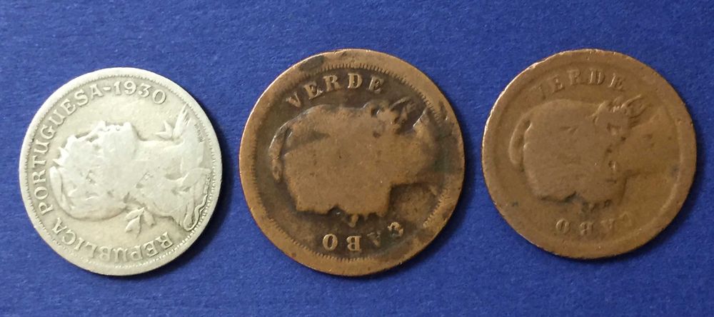 CABO VERDE Lote 3 moedas: 10, 20 e 50 Centavos 1930