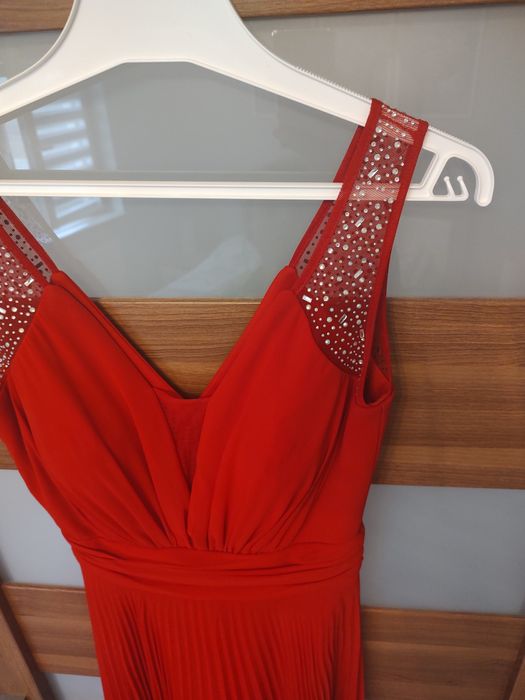 Suknia czerwona plisa 36 okazja studniówka